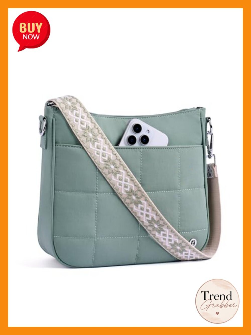 Quilted Nylon Crossbody Hobo Bag Anti-Theft Travel Purse Guitar Strap